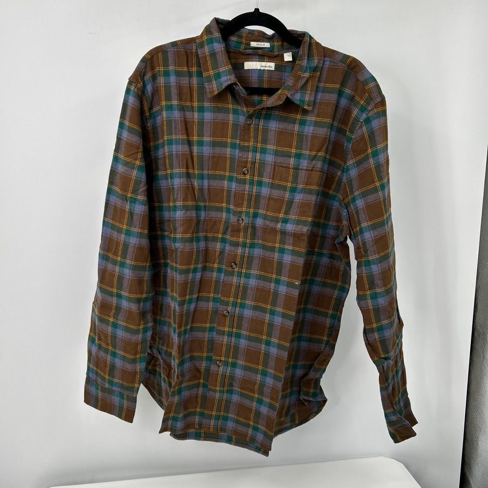 NWT Hawker Rye Brown Blue Green Plaid Long Sleeve Button-Up Shirt XL